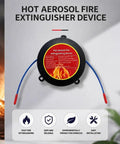 Top Tier Automatic Aerosol Fire Extinguisher Sticker With Super Easy Peel And Stick Mounting For Car Engine Bays EV Battery Cabinets And Electrical Panels Serving Hella Reliable Five Second Flame Shutdown And Totally Maintenance Free Shield That Quickly, black fire extinguisher device with blue and red components.