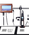 Industrial Inkjet Printer With 25.4mm Nozzle And Touch Screen For Date Coding Barcode Text Image Printing Adjustable Angles Online Coding Machine For Production Line Label Application on a workstation printing barcodes.