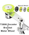 Measuring Wheel, Fixed Installation Bracket with yellow wheel, encoder, and metal assembly for precise measurements.