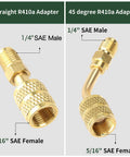 Straight and 45 degree adapters of R410a Mini Split Adapter Kit Pro Grade Easy Install Vacuum Port Converter Five Sixteenths Female To Quarter Inch Male Flare