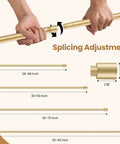 Gold Curtain Rod 28 To 48 Inch Adjustable Splice Rod With Two Brackets Easy Install End Caps Built For No Fuss Setup Durable Five Eighths Inch Diameter Holds Up To 25 Lbs showing splicing adjustment with hands
