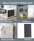 Heavy Duty Magnetic Spice Rack For Fridge Side mounted on microwave and refrigerator, showing kitchen organization in action.