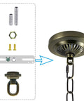 Cross Bar Light Fixture Kit With 1/4 IP Center Screw Collar Canopy Hardware In Antique Brass For Hanging Chandeliers, Fixing Fixtures, Rebuilding Lamps, And Creating Custom Table Or Pole Lamps; antique brass hardware kit