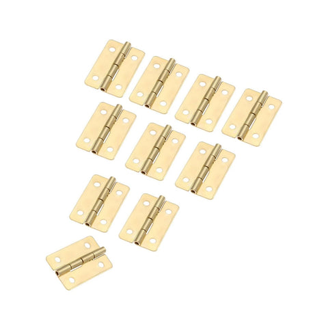 Beefy Rotating Concealed Cabinet Hinges Set, 10 Pcs Mini Door Hinges, 30x21mm, brass, displayed in a fan-shaped layout.