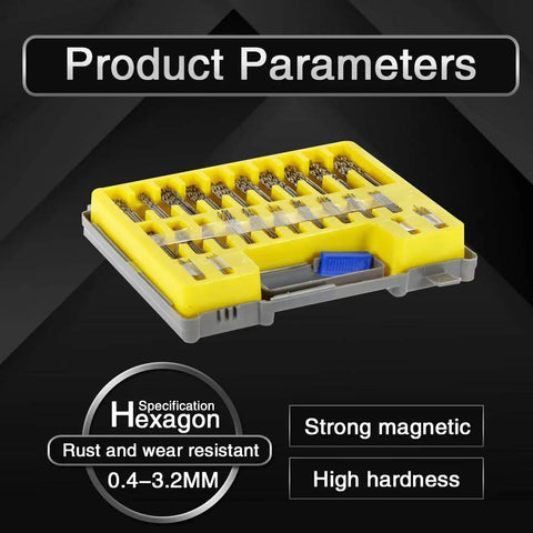 Mini Twist Drill Bit Kit 150 Pc HSS Micro Precision Set in yellow case for PCB jewelry crafts, 0.4mm to 3.2mm sizes