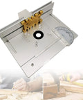 Heavy Duty Aluminum Router Table Insert Plate With Precision Miter Gauge for Woodworking Bench, top view showcasing alignment features.