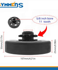 Five Eighth Inch Bore Centrifugal Clutch Eleven Tooth For 35 Chain diagram with dimensions and features