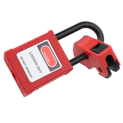 Two Pack Circuit Breaker Lockout Device With Insulated Padlocks for small and medium breakers, red body and label
