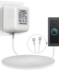 Extra Long 16.4Ft Doorbell Transformer 24V 500mA With Ultra Long Cord For Video Doorbells Like Ring Nest Hello Wyze And Eufy Universal 110 120V To 24V Power Cable For Easy Plug And Play Install Black showing adapter and long coiled cord.