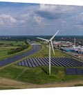 Aerial Dutch River Landscape Dope Wall Art Canvas Print With Wind Turbines Modern Gallery Wall Decor 48x24 Water Resistant