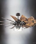 Smooth Operator Tuscan Ceiling Fan With A Slick Architectural Bronze Finish And Authentic Old World Charm Built For Cozy Living Spaces Provides Killer Airflow And Ultra Quiet Operation Indoors All Year Long, featuring wooden blades and a glass light.