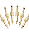 Gold Plated 1/4 Inch Guitar Pedal Connectors 6 Pack, Male To Male Straight Plugs For Pedalboards, Copper Build For Lossless Signal