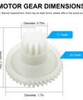 Motor Gear Replacement For Food Slicer FS150 FS-150 FS155 Direct Replacement Part 026599 26599 Easy Install For Quick Meat Slicer Repair No Fuss Easy Fix That Keeps It Running., white nylon gear dimensions 1.7in diameter, 1.25in high, 11 and 40 teeth