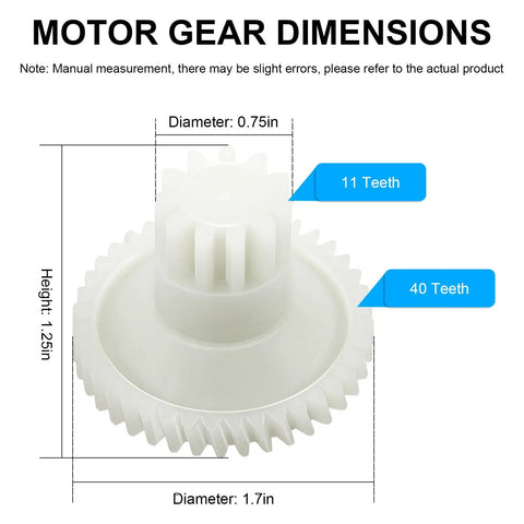 Motor Gear Replacement For Food Slicer FS150 FS-150 FS155 Direct Replacement Part 026599 26599 Easy Install For Quick Meat Slicer Repair No Fuss Easy Fix That Keeps It Running., white nylon gear dimensions 1.7in diameter, 1.25in high, 11 and 40 teeth