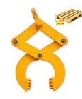 Beefy Heavy Duty Pallet Puller Clamp For 2250 Lbs 1 Ton Pallet Jack Puller With 8 Inch Jaw Opening Solid Steel Construction Powder Coat Finish Easy Adjustable Anti Slip Nuts Built To Pull Pallets And Heavy Loads. Yellow steel clamp on pallet.