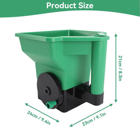 3L Handheld Lawn And Garden Spreader For Easy Seeding And Fertilizing Lightweight Seed And Fertilizer Spreader Tool, green plastic with dimensions