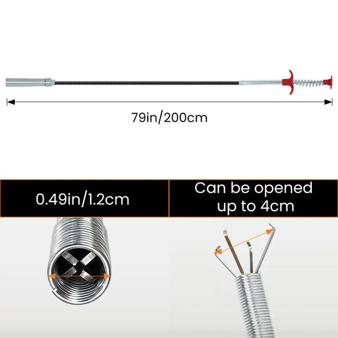79 Inch Drain Clog Remover Tool With Flexible Grabber Claw For Bath Tub Toilet Kitchen Sink And Sewer Pipes Quick Blockage Fix For Home DIYers Ideal For Showers Sinks Toilets And Main Lines Clears Hair Grease Soap Scum Fast