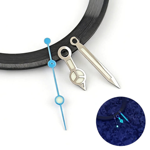 Blue Luminous Watch Hands Set With 3 Pins For NH34 NH35 4R35 4R36 2824 8215 8213 Movements Mechanical Hands Replacement Kit Night Glow