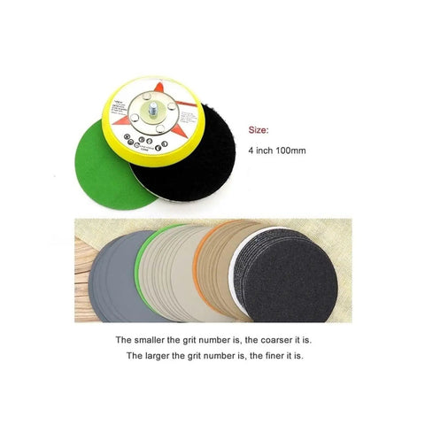 Grab These 30 Pc Four Inch Silicon Carbide Sanding Discs With Hook And Loop Backing For Super Fast Polishing Jobs Across All Grit Levels From Coarse To Mirror Finish Ready, displayed on a work surface.