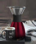Insulated 32 Oz Pour Over Coffee Carafe With Double Wall Vacuum Stainless Steel Filter And Take On The Go Burgundy Brew Maker