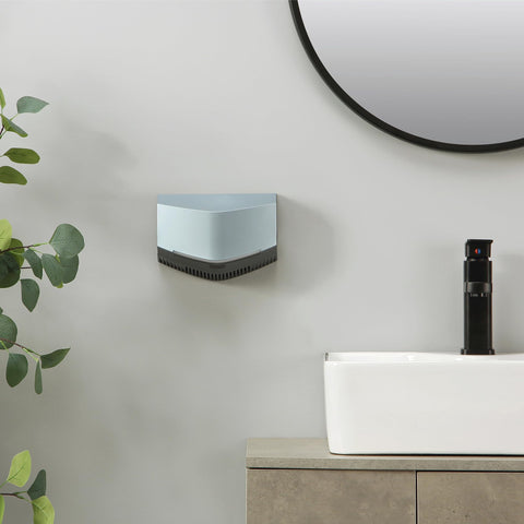 Lightning Fast Hand Dryer For Home And Commercial Bathrooms, Touchless Operation, mounted on a bathroom wall beside a sink
