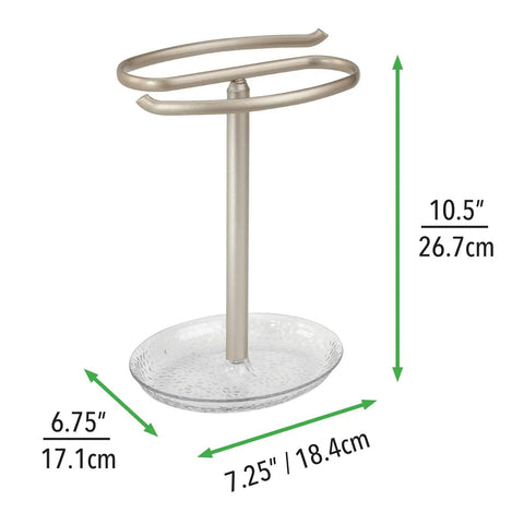 Steel Fingertip Towel Rack Stand With Base Tray For Jewelry Or Small Accessories, Two Bar Towel Holder, Rain Collection