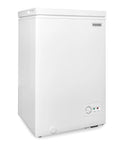 Slick 3.5 Cubic Foot Upright Deep Freezer Chest features a crisp white exterior and quick freeze dial.