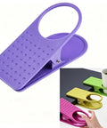 Must Have Durable Drink Cup Clip For Tabletops Rugged Tabletop Holder in purple with anti slip grip dots and coffee cup setup