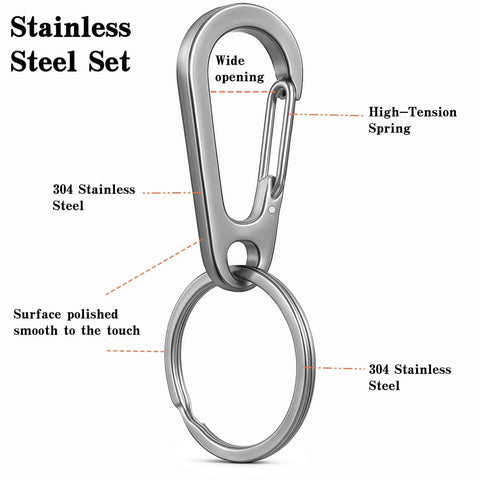 Stainless Steel Carabiner Keychain Quick Release Heavy Duty Clip For Purse Car Motorcycle And Key Rings Kit Two Pack Silver Built To Last