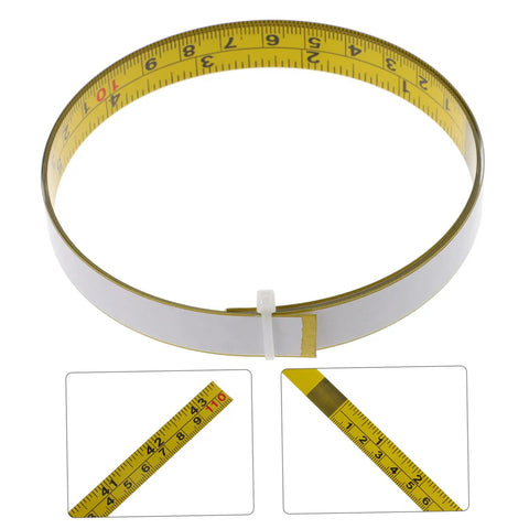 No Sweat Self Adhesive Measuring Ruler Tape 2 Pack for Industrial Workbenches and Cutting Tables with yellow metric scale.