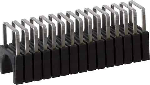 Close-up of black T59 Insulated Stainless Steel Cable Staples with 5/16 inch leg and crown for data and communications wiring