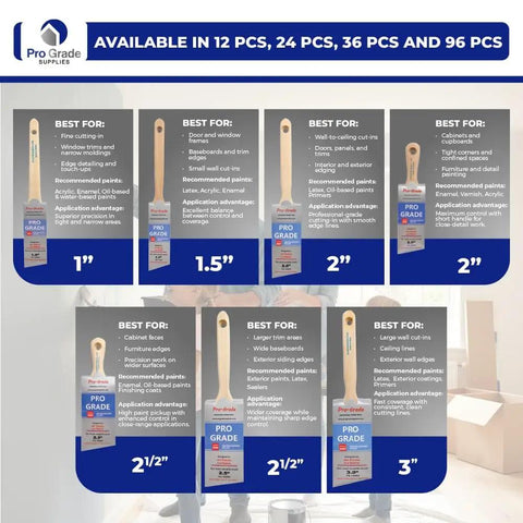 Top-Notch 10 Pack Wall and Trim Paint Brushes Set for Pros and DIYers with various size brushes, 1 to 3 inches, showcased in packaging.