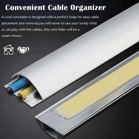 Rugged Cable Raceway Kit With Self Adhesive Floor Protector showing aluminum cover and adhesive backing for cable management.