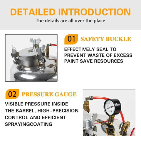 Built Rock Solid 30 Liter Stainless Steel Air Spray Gun with pressure gauge and safety buckle for efficient adhesive coating.