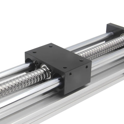Close-up of 250mm Travel Length Rock Solid Double Axis Ballscrew SFU1605 With Hand Crank For DIY CNC Router X Y Z Linear Stage Actuator