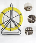 Yellow fiberglass fish tape wire cable puller rod duct rodder 6mm 328ft with steel bracket, ideal for cable laying and easy drag