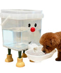 Smile Face Cat Water Dispenser With Cartoon Pet Fountain, Quiet Flowing Hydration Station next to a brown dog drinking.
