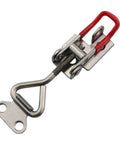 Beefy Four Pack 304 Stainless Steel Quick Clamp Locking Clips Latches Adjustable Buckles for cabinets and storage, close-up view