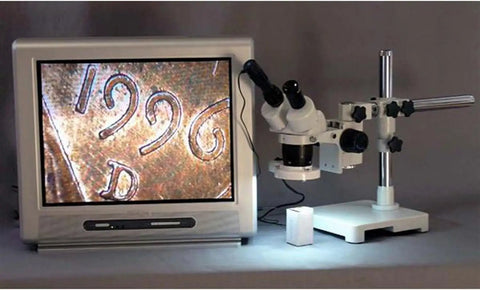 Binocular Microscope With Boom Stand And Fluorescent Ring Light SW-3B24-FRL, 10x And 40x Magnification, 2x/4x Objectives, WH10x Eyepieces, Great For Home Science Nerds And Classroom Projects, 110V-120V Power shown with monitor
