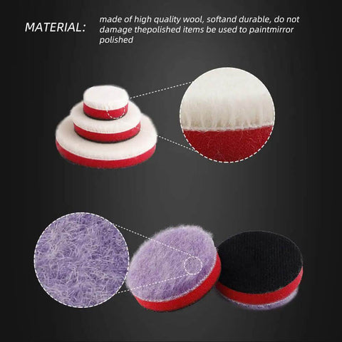 All In One Drill Polishing Kit With 24 Mixed Foam And Wool Buffing Pads 3 Backing Pads And 2 Adapters 5/8-11 Thread Close Up