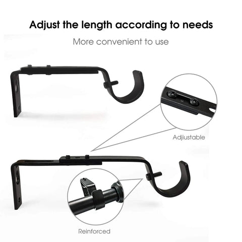 Heavy Duty Curtain Rod Holders Adjustable Brackets For Seven Eighths Inch Rods Set Of Three Black Finish With Secure Screws Built To Last No Fuss Install Keeps Drapes Rock Solid And On Track showing adjustable features on the wall.