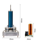 Music Tesla Coil Desktop Ornament With Three Arc Effects Lightning Maker Kit Bundle Includes Two Tiny DIY Tesla Coil Kits Blue Silver Gift For Science Lovers STEM Toy, showing dimensions of main coil and mini kit.