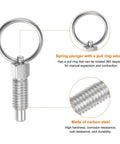 Shop Ready Rock Solid Carbon Steel Spring Plunger With Pull Ring M6x1 Thread Retractable Index Pin Flat Head Unit close-up with detailed pull ring.