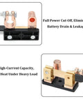 Heavy Duty Car Top Post Negative Battery Disconnect Switch 12V 24V knife blade cut-off switch featuring brass connectors.