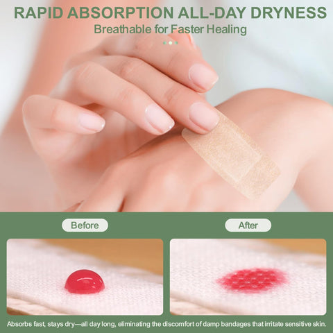 Silicone Adhesive Bandages For Fragile Skin 2x4 Inch XL Pack Of 20 shown on arm demonstrating absorption