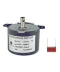 Permanent Magnet Synchronous Micro AC Motor With Mini Gearbox 110V 30 to 36 RPM, capacitor included, front view.
