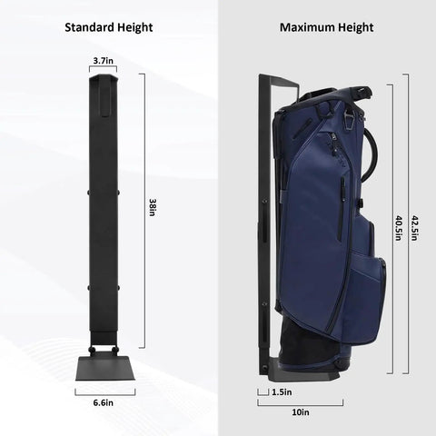 Wall Mount Golf Bag Storage Rack With Air Spring Sliding System space saving golf bag holder showing adjustable height feature.