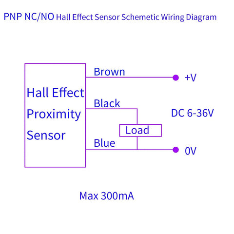 Wiring diagram for Hall Effect Proximity Sensor PNP Normally Open Magnetic Switch 10mm Sensing Distance For DIY Projects And Automation 6-36V DC