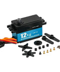 Top Tier Digital Servo Motor With Hella Solid Metal Gears delivering serious 12kg torque with additional accessories for RC projects.