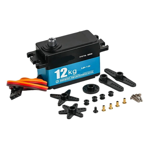 Top Tier Digital Servo Motor With Hella Solid Metal Gears delivering serious 12kg torque with additional accessories for RC projects.